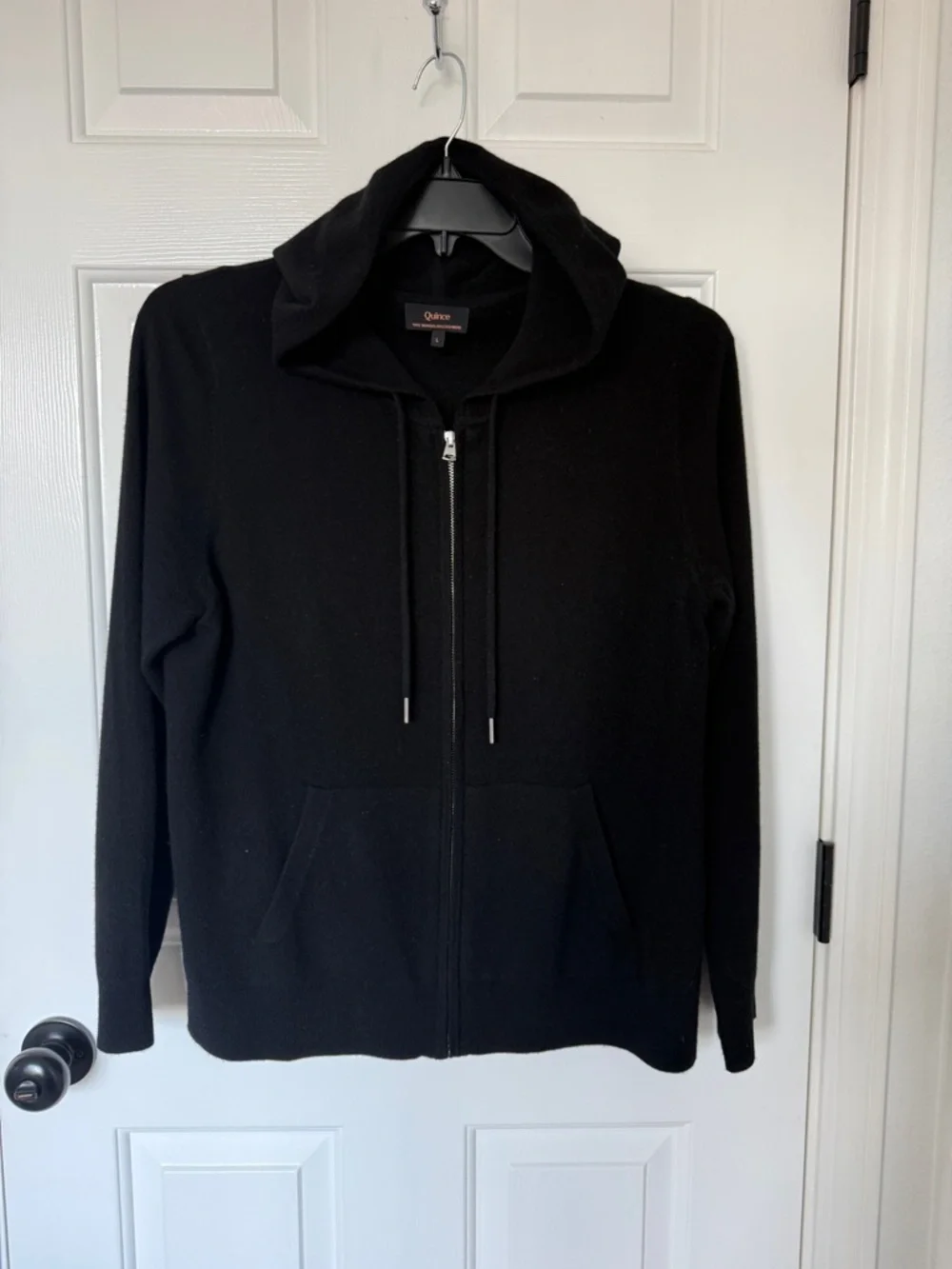 Quince 100% Mongolian Cashmere Black Zip-Up Hooded Sweater L - Picture 2 of 3